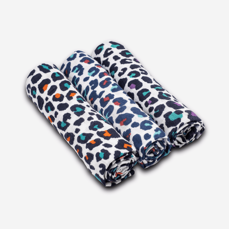 3 Sensory Muslin Squares Leopard Print