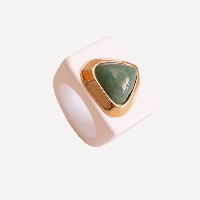 White Ring with Green Amazonite
