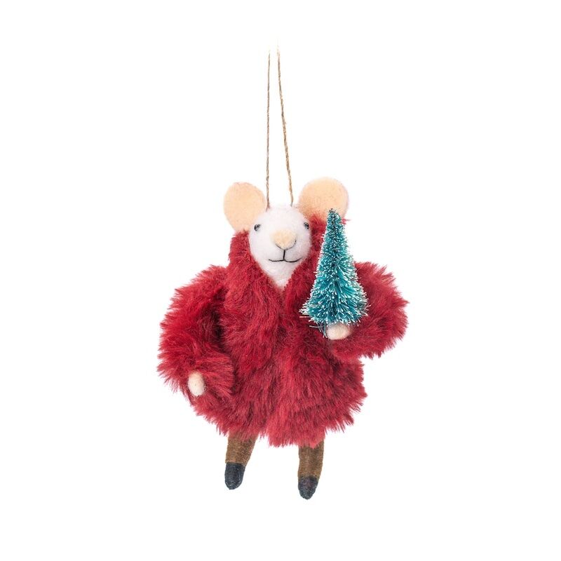 Mouse in Fur Coat Felt Decoration
