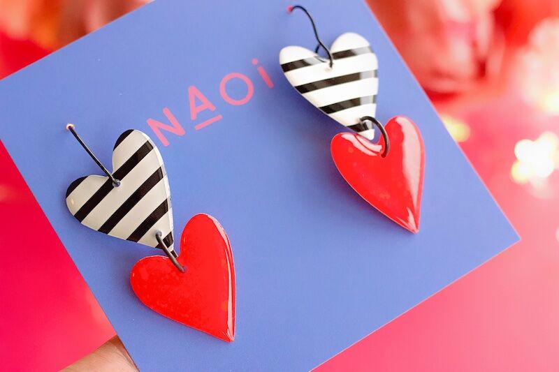 Double Heart Drop Earrings