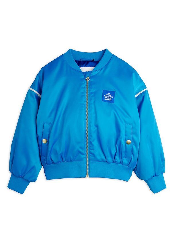 Blue Travel Agency Satin Baseball Jacket