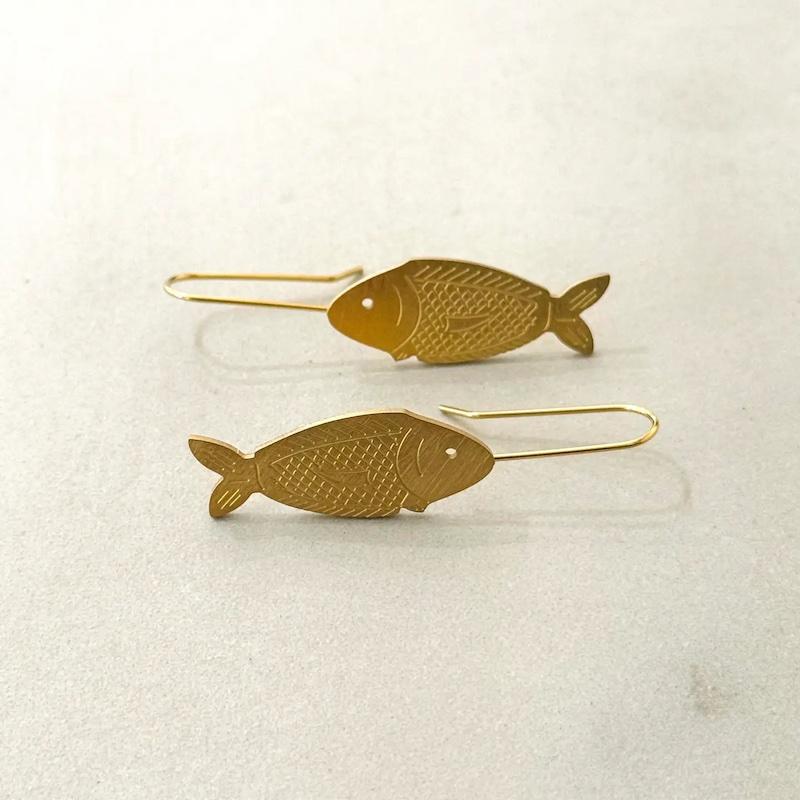 Brushed Gold Fish Earrings